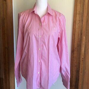 RALPH LAUREN Non Iron Cotton Pink White Stripe Long Sleeve Shirt M